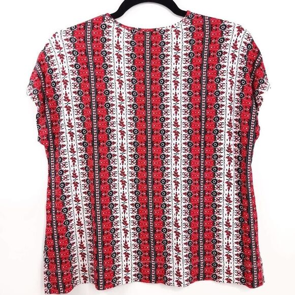 J. Jill Wearever Red Floral Scoop Neck Cap Sleeve Top - Picture 2 of 9